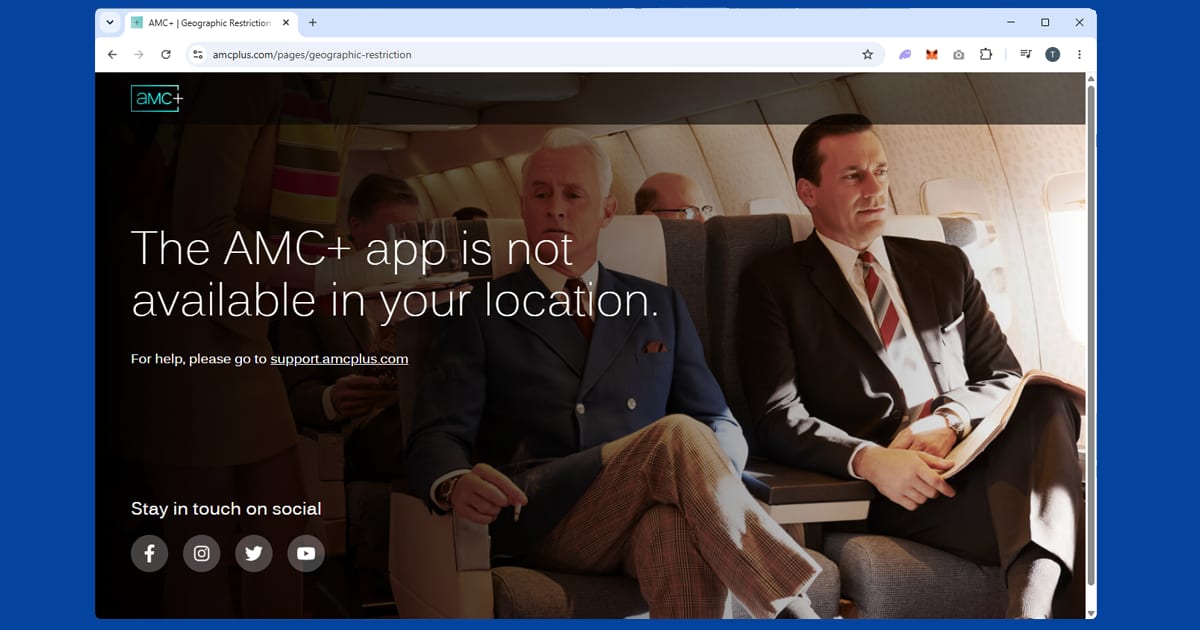 AMC+ location error message shown to users outside the US