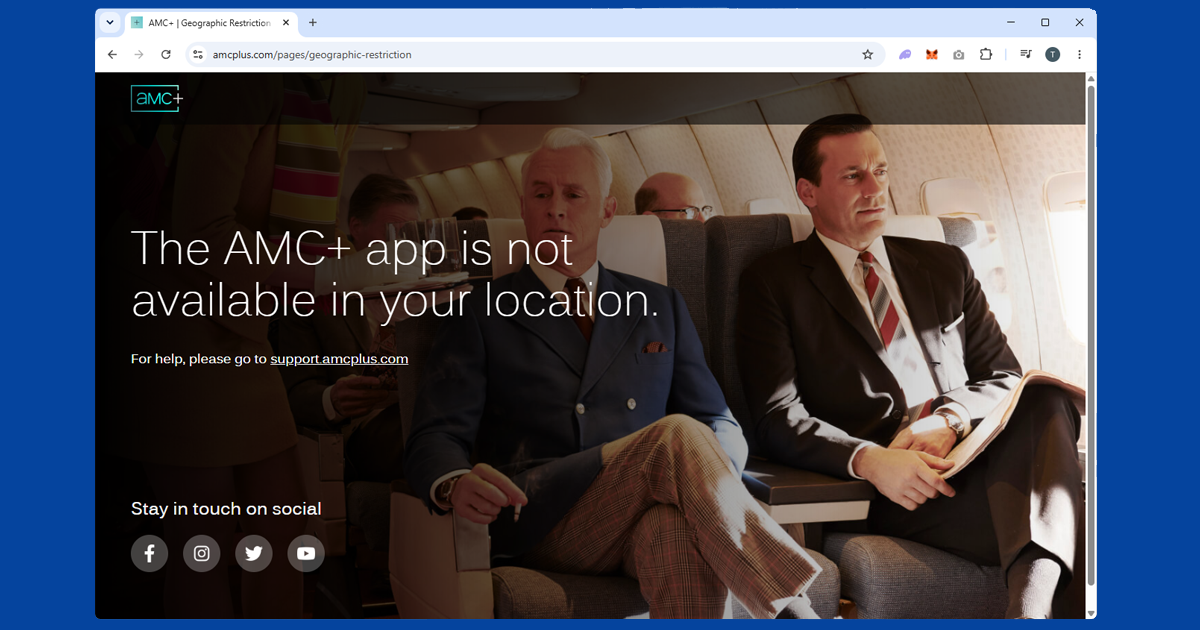 AMC+ location error message shown to users outside the US
