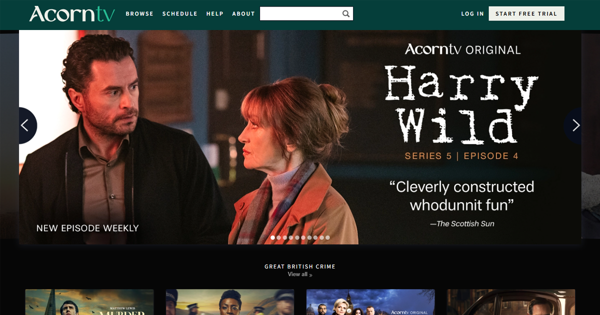 The Acorn TV homepage