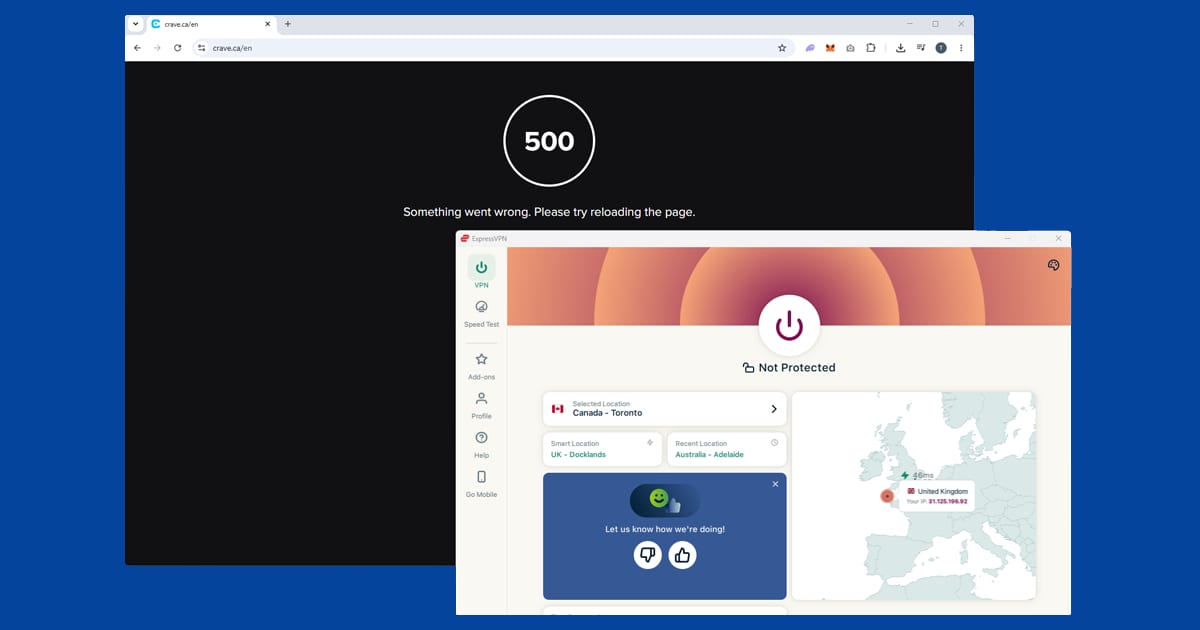 Crave geo-restriction error shown when accessing outside Canada