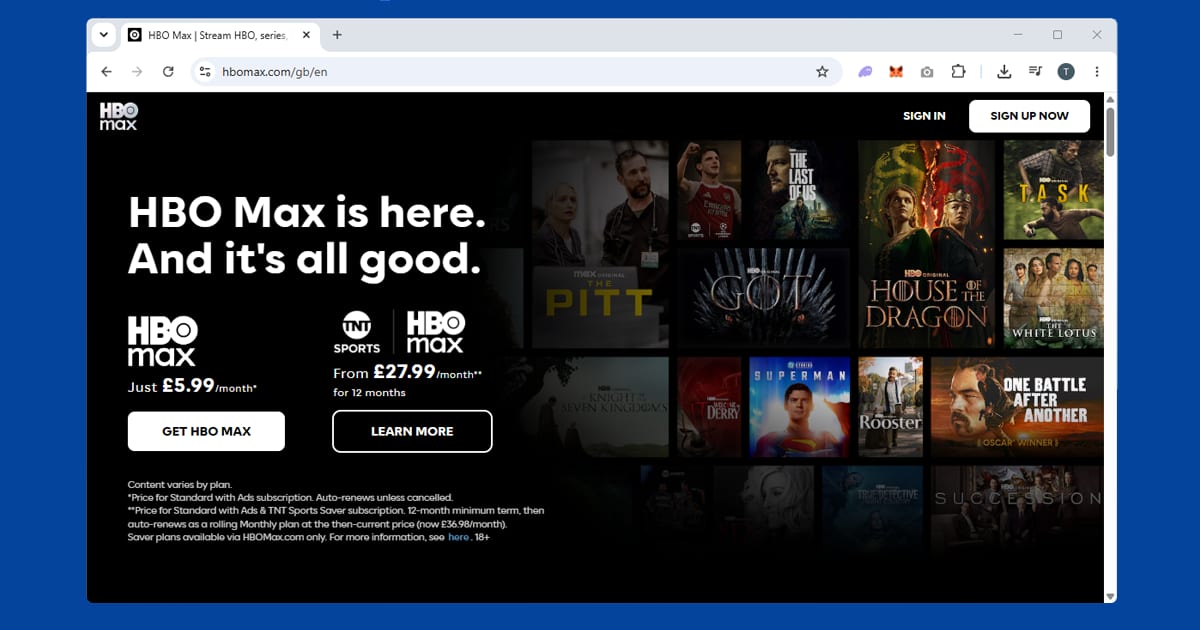 Max streaming app showing a VPN detection error