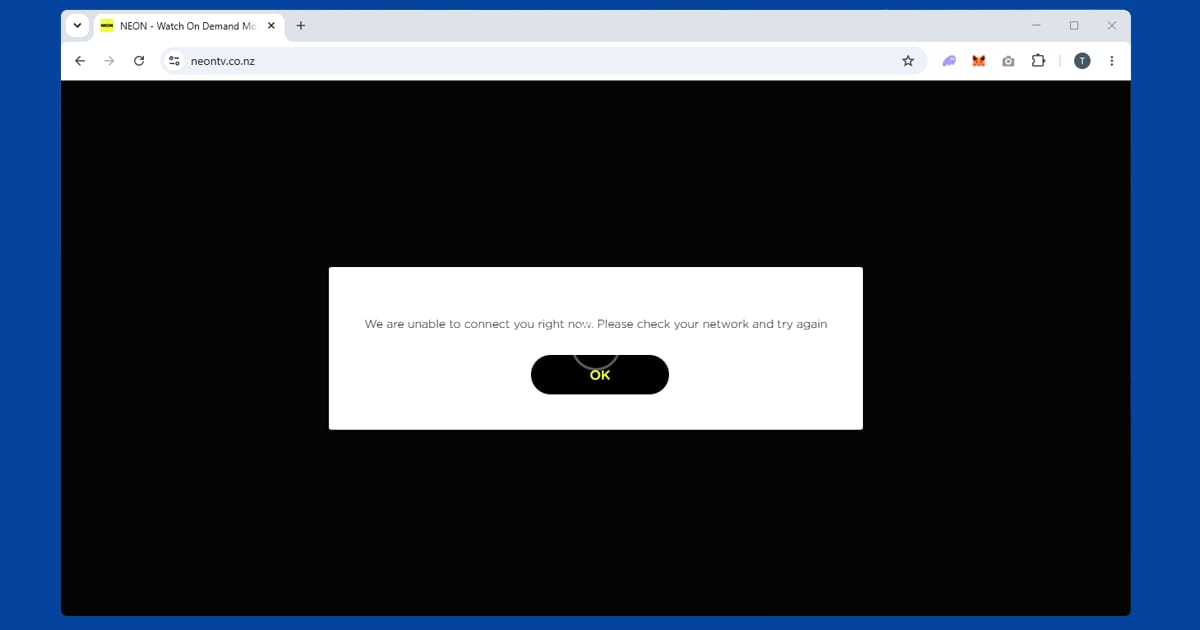 Neon geo-restriction error message shown when accessing the site from outside New Zealand