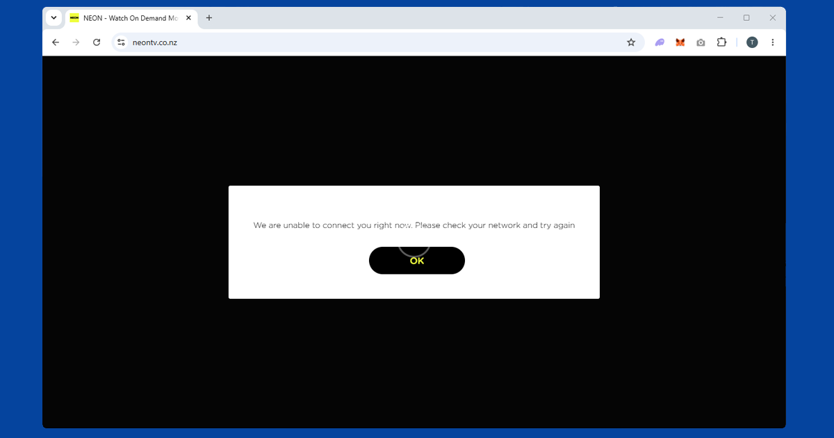 Neon geo-restriction error message shown when accessing the site from outside New Zealand
