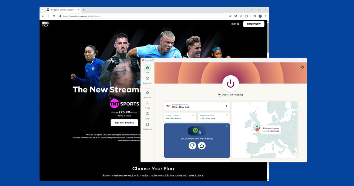 TNT Sports VPN location error shown when server is flagged