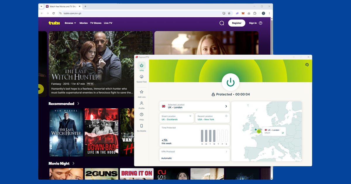Tubi showing its library of free movies and TV shows