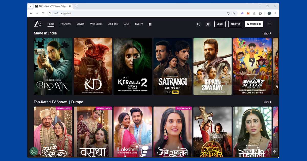 Zee5 requires a VPN to watch outside India